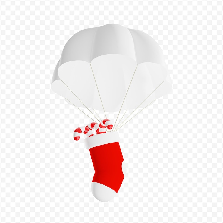 PSD pára-quedas 3d com uma meia de natal isolada renderização em 3d
