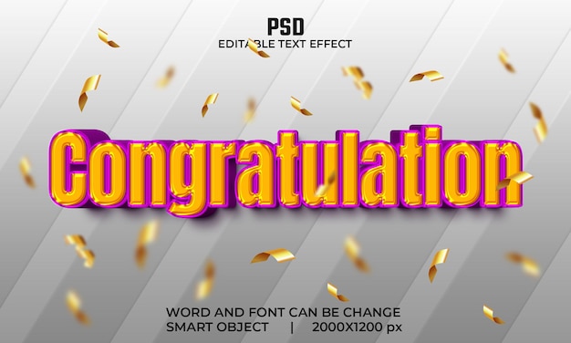Parabéns 3d efeito de texto editável PSD Premium com plano de fundo