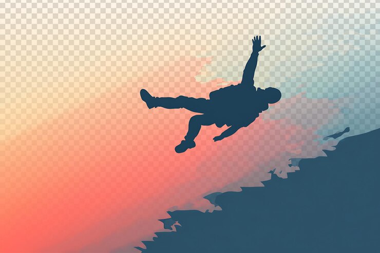PSD paracaidista aventurero saltando desde un avión en arte vectorial