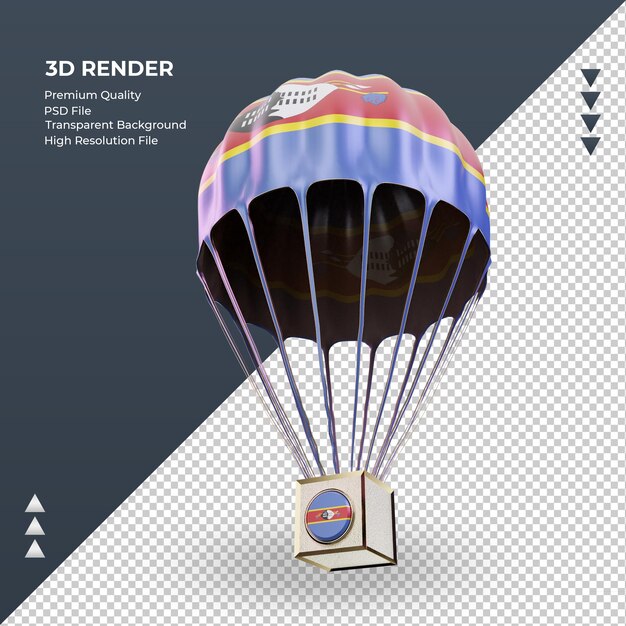 Parachute 3d Drapeau Eswatini Rendu Vue De Droite