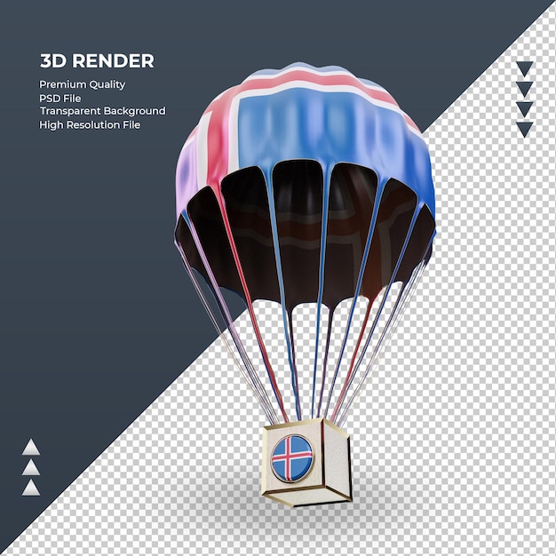 Parachute 3d Drapeau Islande Rendu Vue De Droite