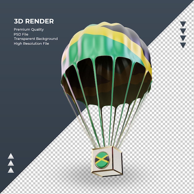 Parachute 3d Drapeau Jamaïque Rendu Vue De Droite