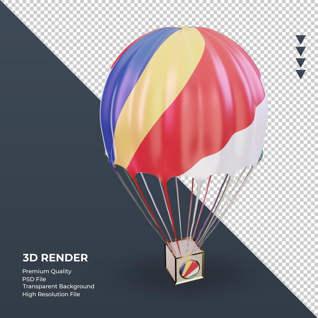 Parachute 3D drapeau Seychelles rendu vue de gauche