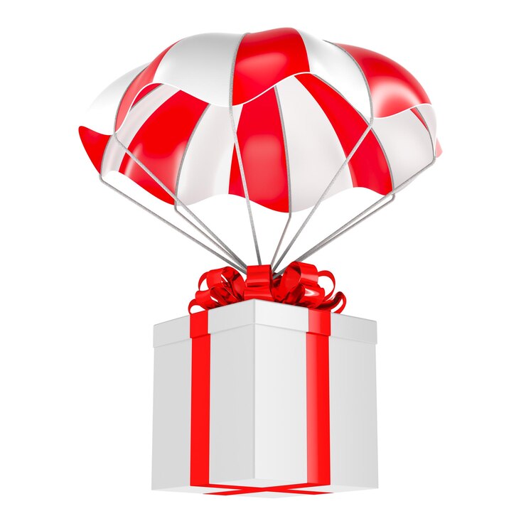 PSD parachute avec boîte cadeau 3d isolé sur fond transparent