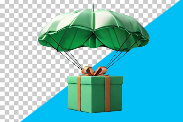 Parachute Avec Boîte Cadeau Verte Concept Isolé Illustration 3d