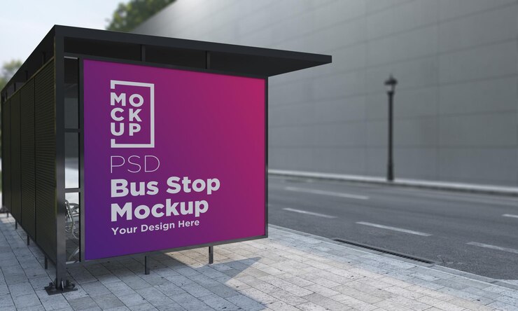 Parada de autobús, autobús, refugio, señal, maqueta, representación 3d