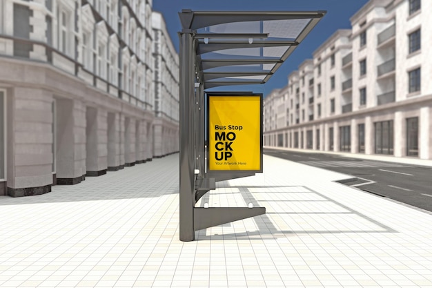 PSD parada de autobús cartelera refugio de autobús señalización mockup representación 3d