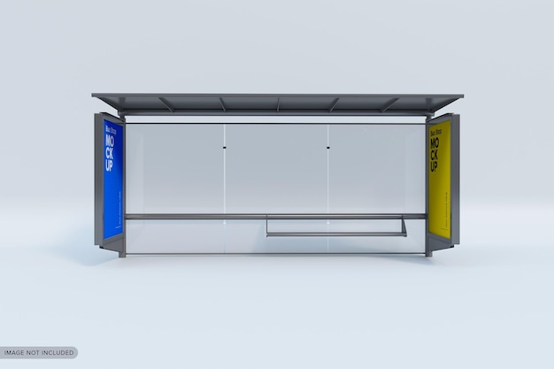 Parada de autobús moderna con pancartas en blanco luz LED aislada en fondo blanco Close Up Mock up 3D Rend