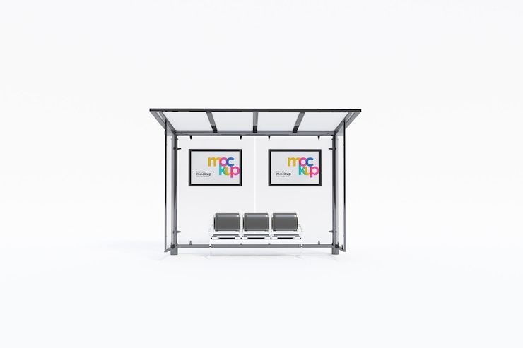 PSD parada de autobús refugio de autobús mockup con fondo blanco