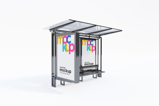 Parada de autobús Refugio de autobús Mockup con fondo blanco