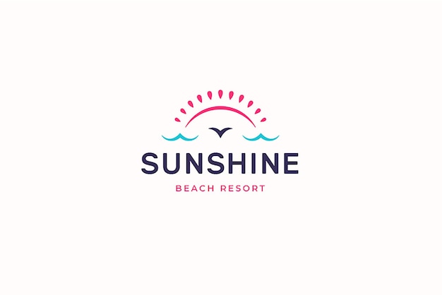 Paradise beach resort estate sun sea ocean island modello di design del logo minimo
