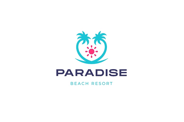 PSD paradise beach resort island palm tree sun verano viajes vacaciones agencia de diseño de logotipo plantilla