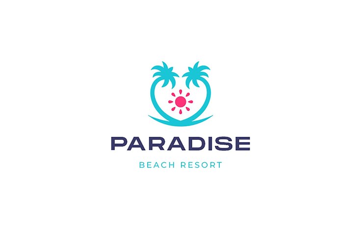 PSD paradise beach resort island palm tree sun verano viajes vacaciones agencia de diseño de logotipo plantilla
