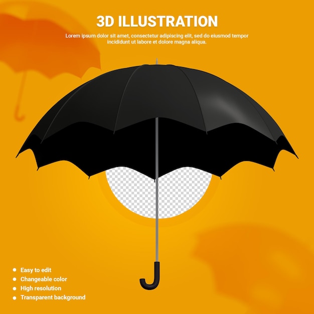 PSD paraguas 3d realista con color negro.