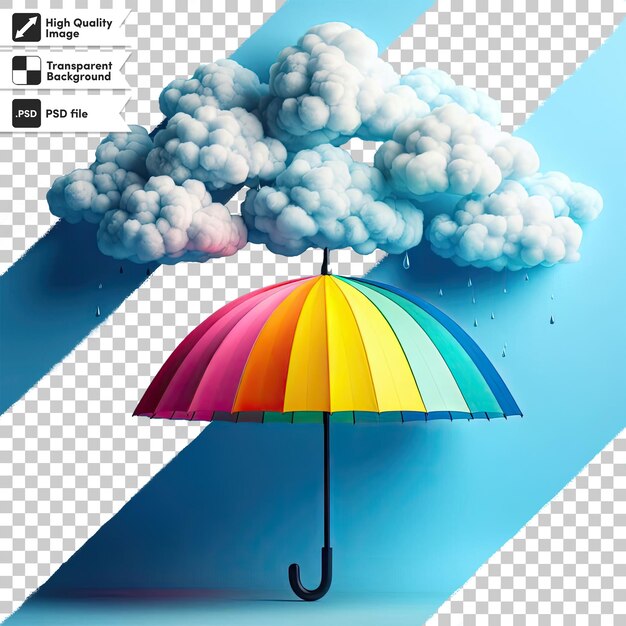 PSD paraguas de arco iris de psd con nubes y lluvia sobre un fondo transparente