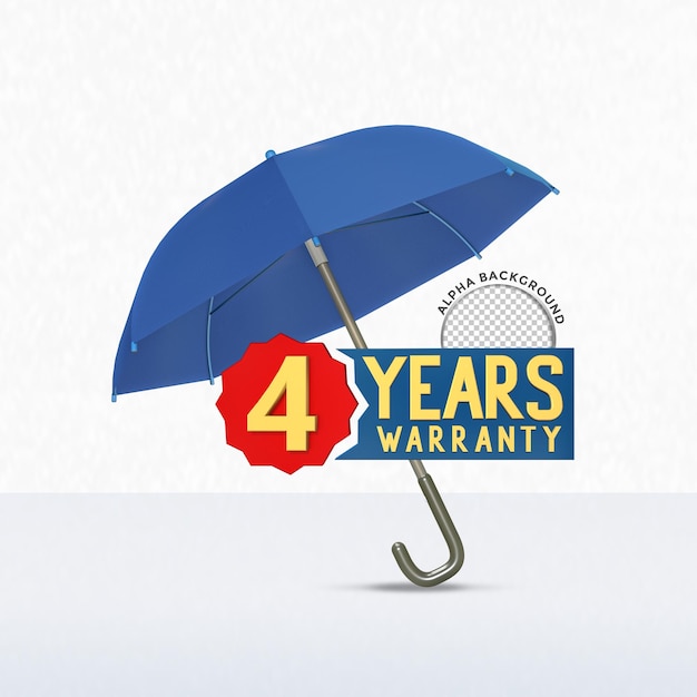 PSD paraguas con garantía de 4 años etiqueta aislada fondo de renderizado 3d