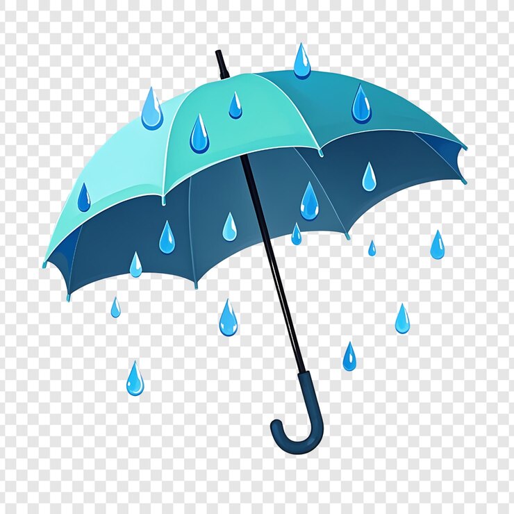 PSD paraguas con gotas de lluvia aisladas en un fondo transparente