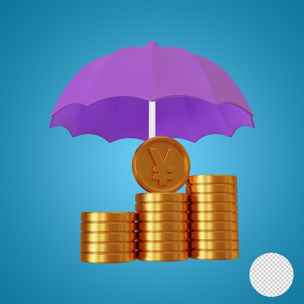 Paraguas yuan moneda 3d rendering