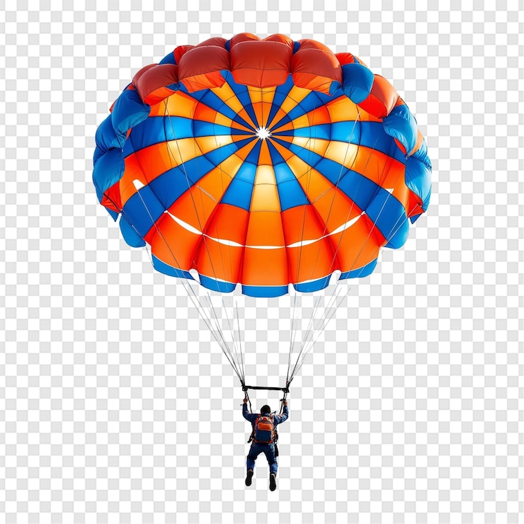 PSD parapente humano isolado em fundo transparente