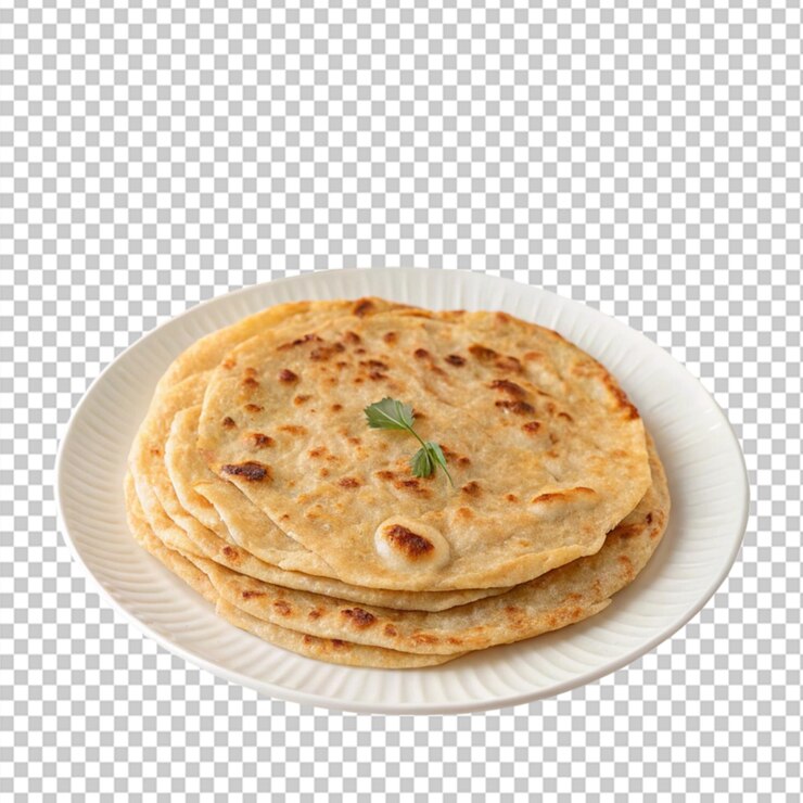 PSD de paratha en una placa de fondo transparente