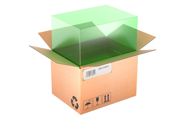 Parcel volumetric weight concept with cardboard box 3D rendering isolated on transparent background