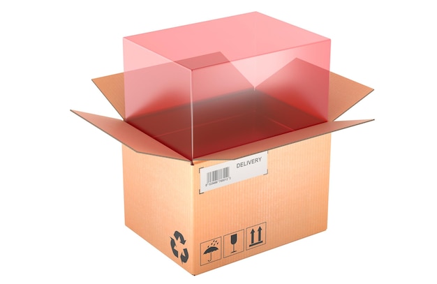 Parcel volumetric weight concept with cardboard box 3D rendering isolated on transparent background