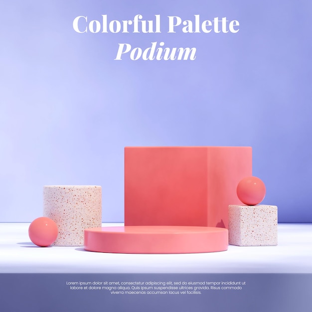 pared azul púrpura que representa el podio del cilindro rojo del caramelo del espacio en blanco 3d en cuadrado