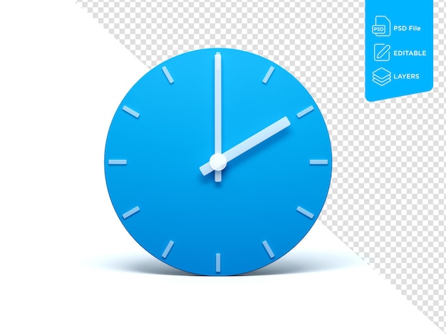 Pared azul Reloj en fondo aislado con sombra Ilustración 3d 2 O39