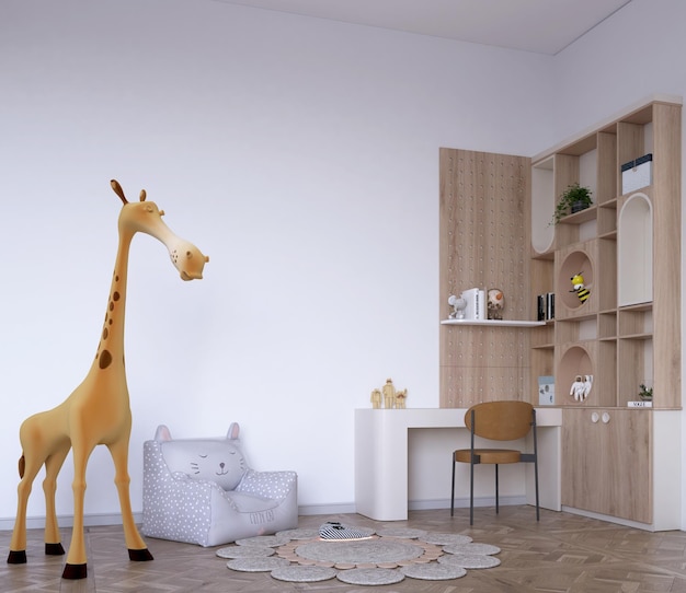 PSD pared blanca para maqueta de pared en lindo dormitorio de niños