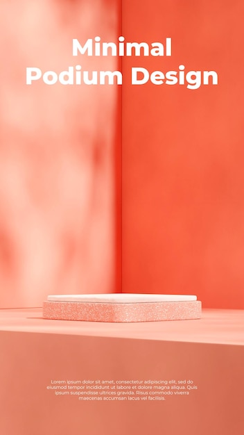 PSD pared de color mínimo render 3d maqueta en blanco podio de bloque de terrazo naranja blanco en retrato