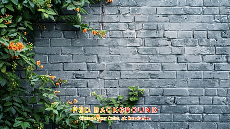 PSD pared en el interior antiguo con bloques decorativos y jardín vertical