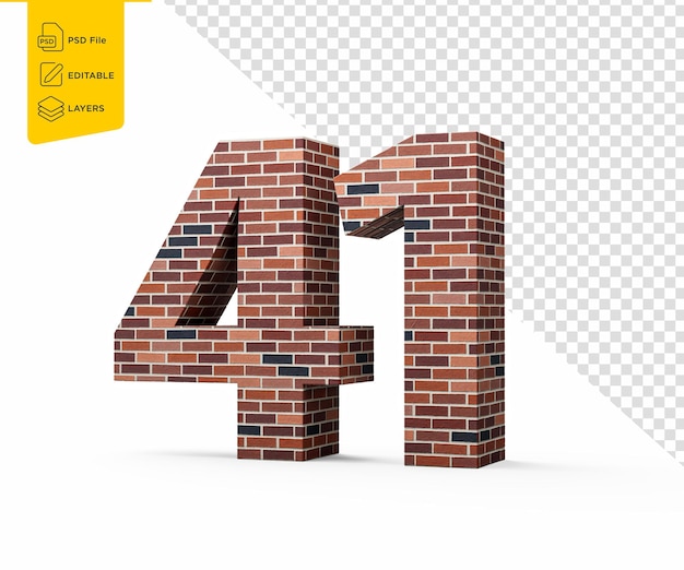 Pared de ladrillos número cuarenta y uno 41 dígitos hecha de paredes de ladrillo de colores Ilustración 3D