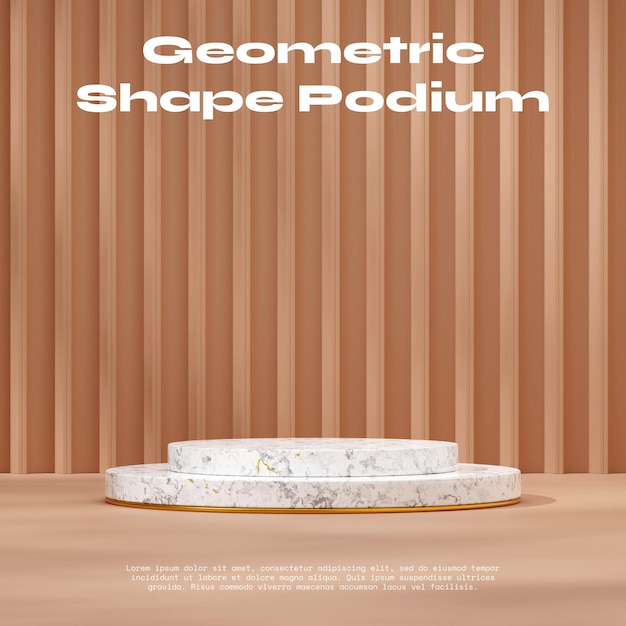 en la pared marrón con textura cuadrada 3D render espacio en blanco mármol blanco y podio dorado