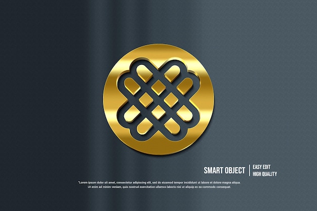 Pared moderna de la maqueta del logotipo de oro 3d
