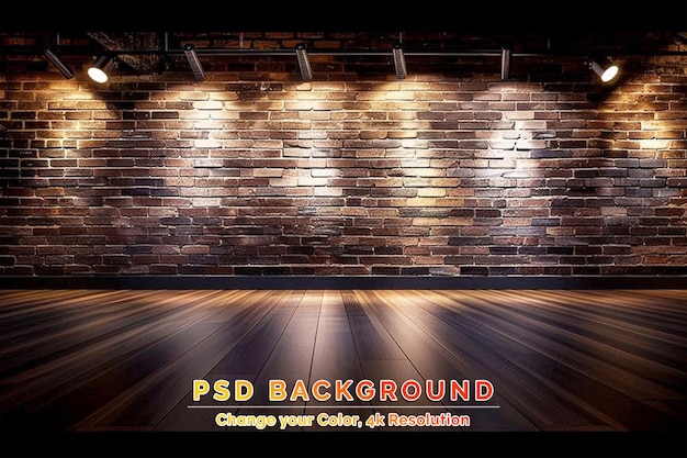 PSD pared de panel de madera con decoración de iluminación fluorescente en el techo