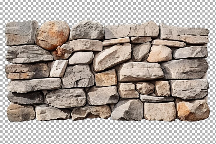 PSD una pared de piedra rústica con texturas y tonos variados en una superficie blanca o clara png de fondo transparente