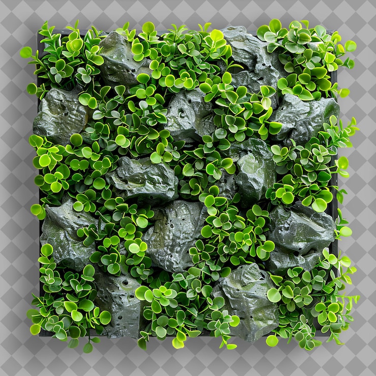 PSD una pared de plantas verdes con un fondo de piedra