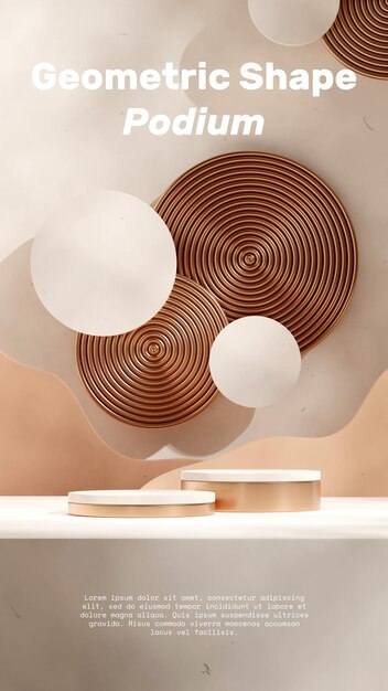 en la pared del retrato y el fondo de la forma del círculo representación 3d espacio en blanco podio blanco y bronce