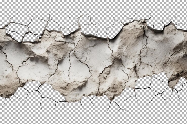 PSD parede branca rachada revelando textura subjacente e danos mostrando idade e desgaste ao longo do tempo em um cenário minimalista