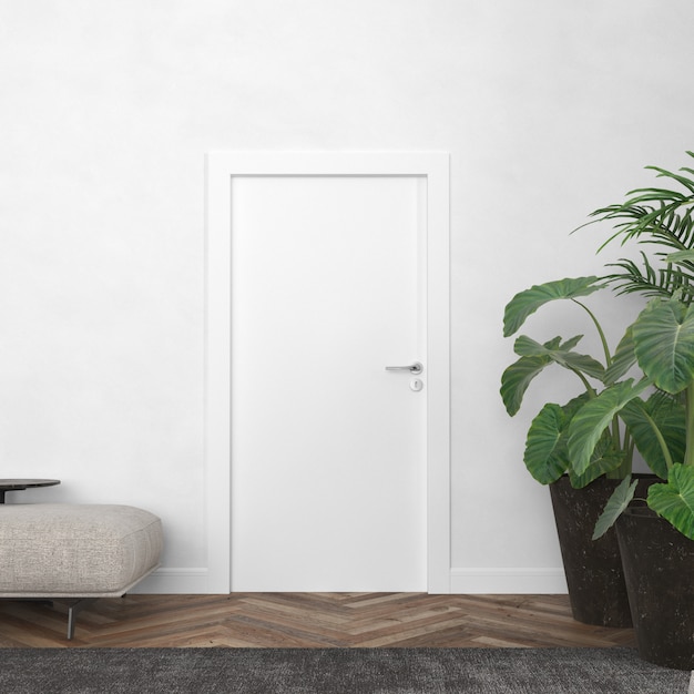 parede com maquete de porta em branco