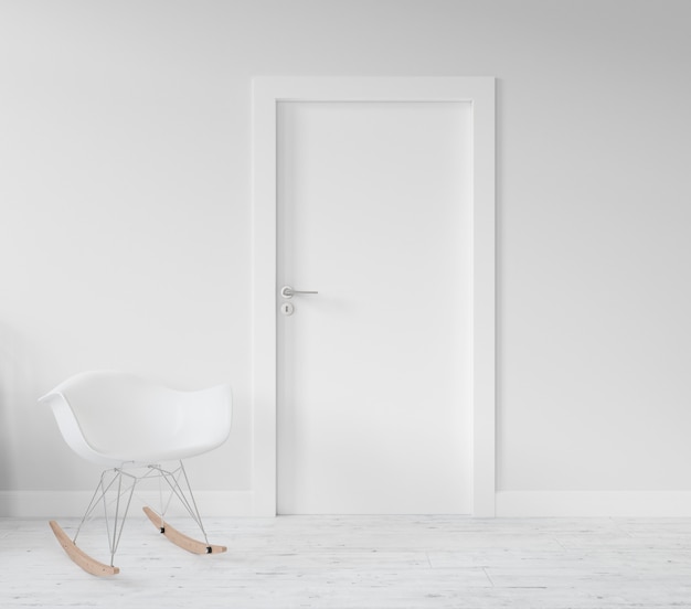 parede com maquete de porta em branco