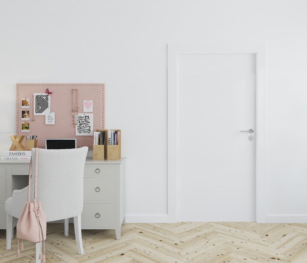 parede com maquete de porta em branco