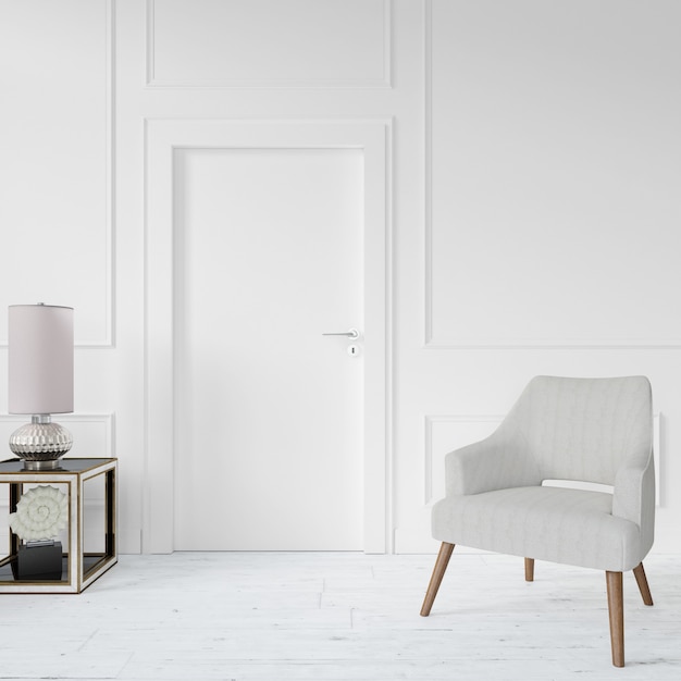 parede com porta em branco e cadeira