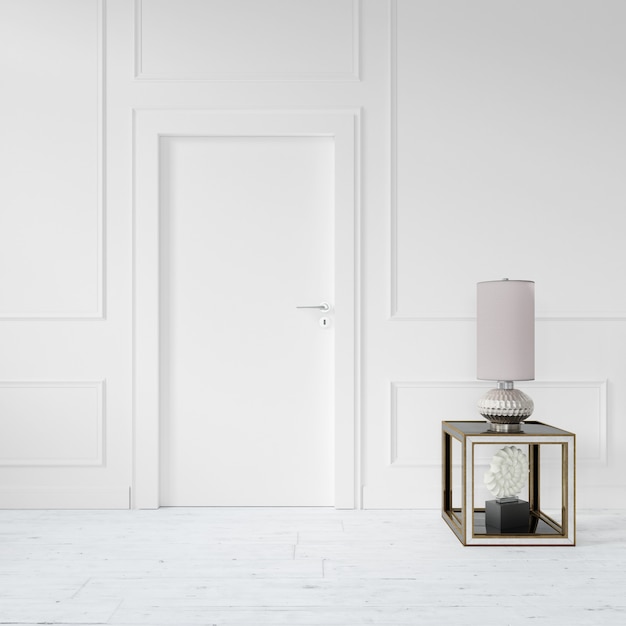 parede com porta em branco e lâmpada