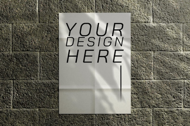 PSD parede de maquete de design de papel de banner de pôster dobrado