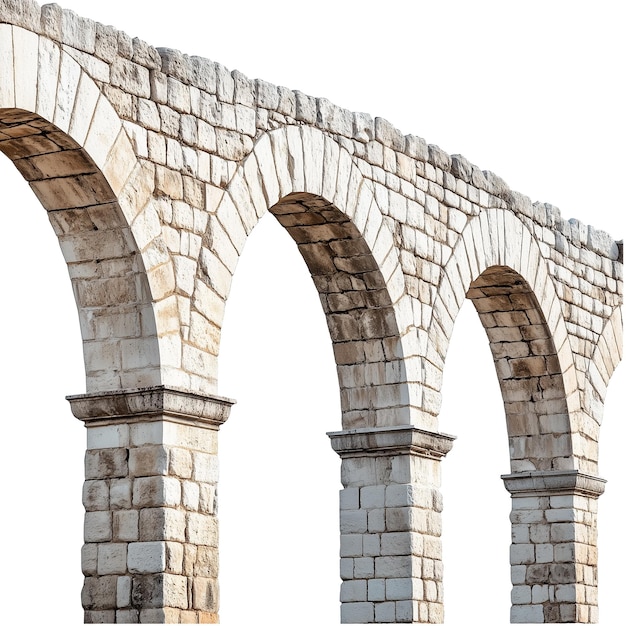 Parede de pedra de aqueduto romano isolada em fundo transparente ou branco