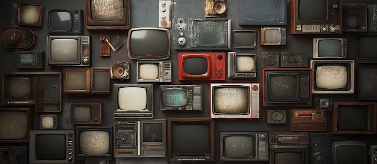 PSD parede de televisões vintage