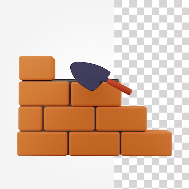 Parede de tijolos fazendo ícone 3d