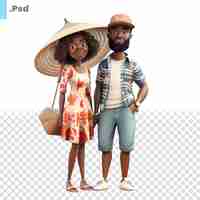 PSD pareja afroamericana con ropa de verano sobre un fondo blanco plantilla de renderización psd en 3d