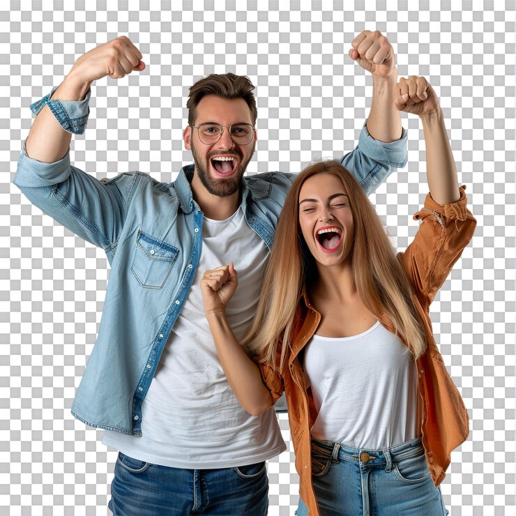 PSD una pareja aislada aplaudiendo en un fondo transparente